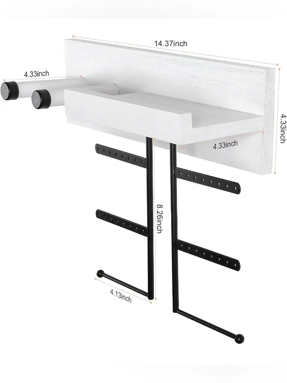 Wall-Mounted Jewelry & Accessory Organizer - White and Black